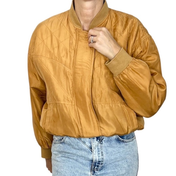 Vintage 100% silk orange batwing bomber jacket M - Picture 4 of 14